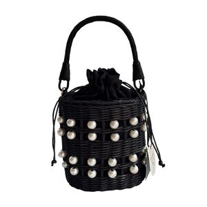 Kate Spade Black Pearl-Embellished Woven Bucket Bag‎ Target